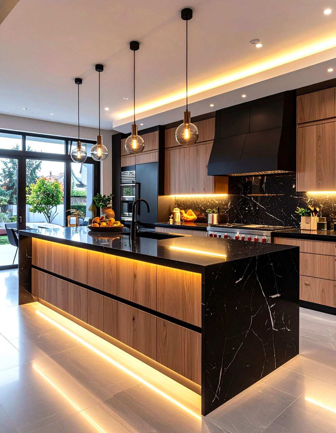 Under Cabinet Glow Highlights - 20 Black Granite Countertops Kitchen Ideas