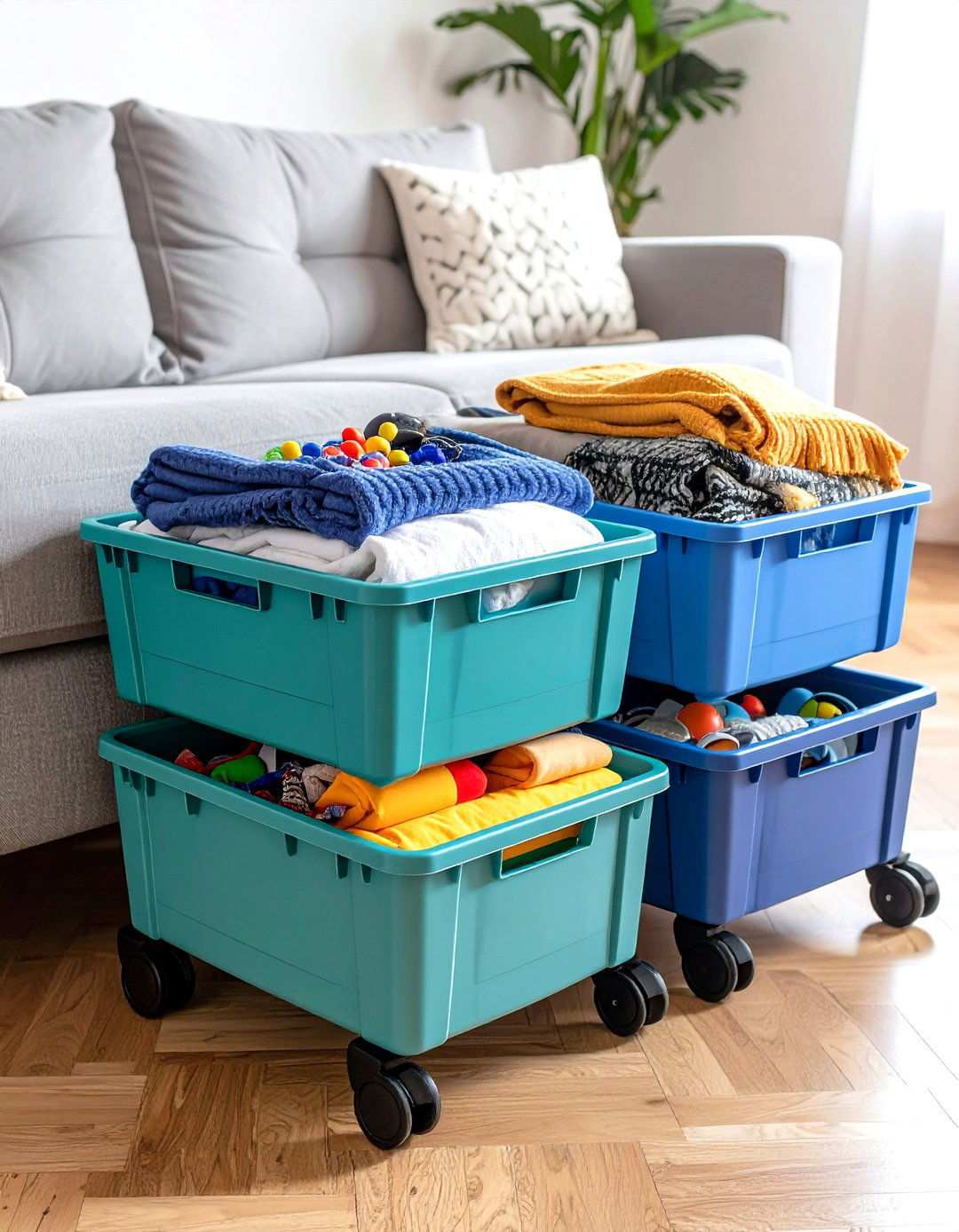 Under Sofa Storage Solutions for Hidden Living Room Organization - 20 Apartment Small Living Room Ideas