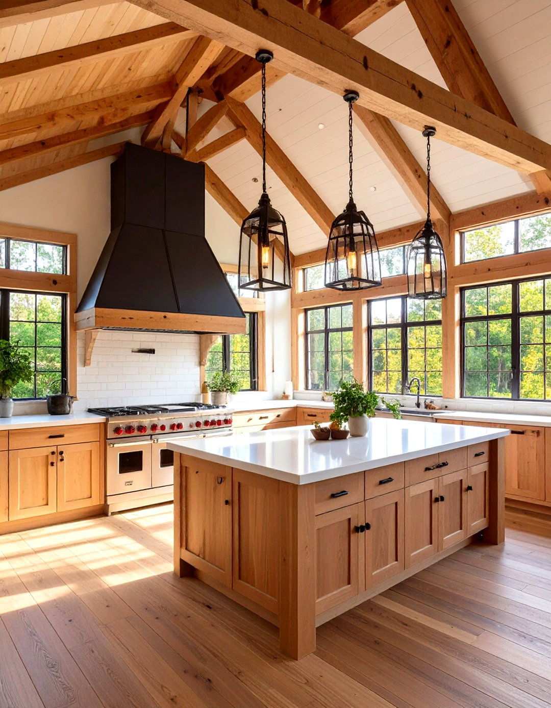 Vaulted Ceiling Barndominium Kitchen with Exposed Beams - 20 Barndominium Kitchen Ideas