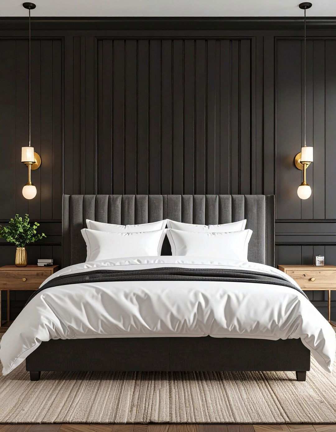 Vertical Black Shiplap Bedroom Focal Point - 20 Black Shiplap Wall Ideas