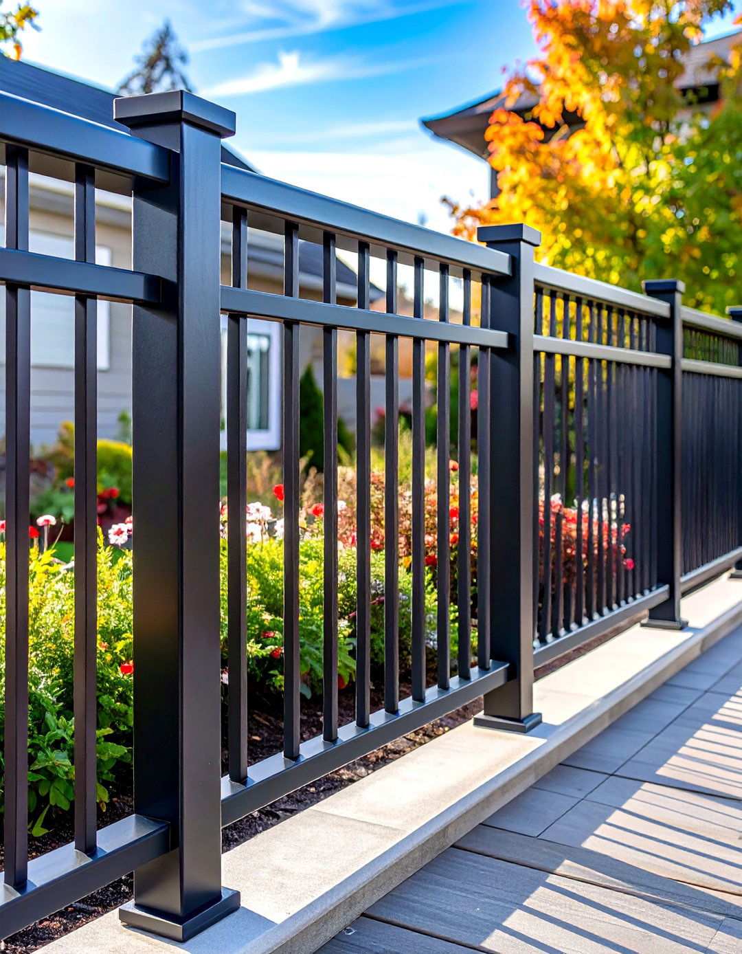 Vertical Black Steel Tube Deck Railing - 20 black deck railing ideas
