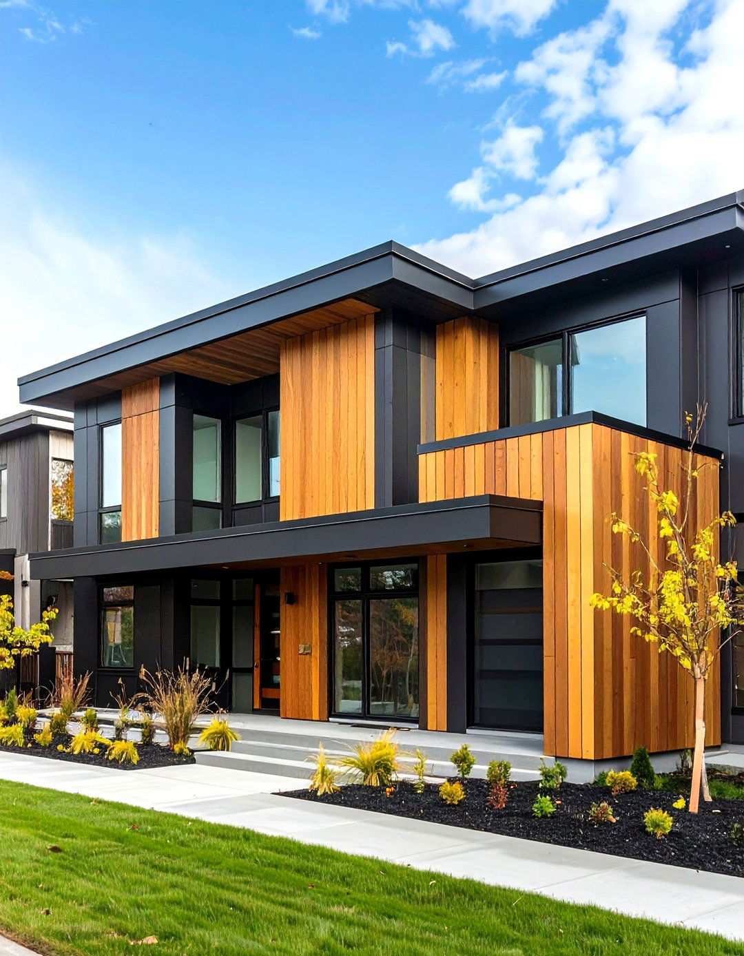 Vertical Cedar Battens Break Up Black Board and Batten - 20 Black House With Cedar Accents