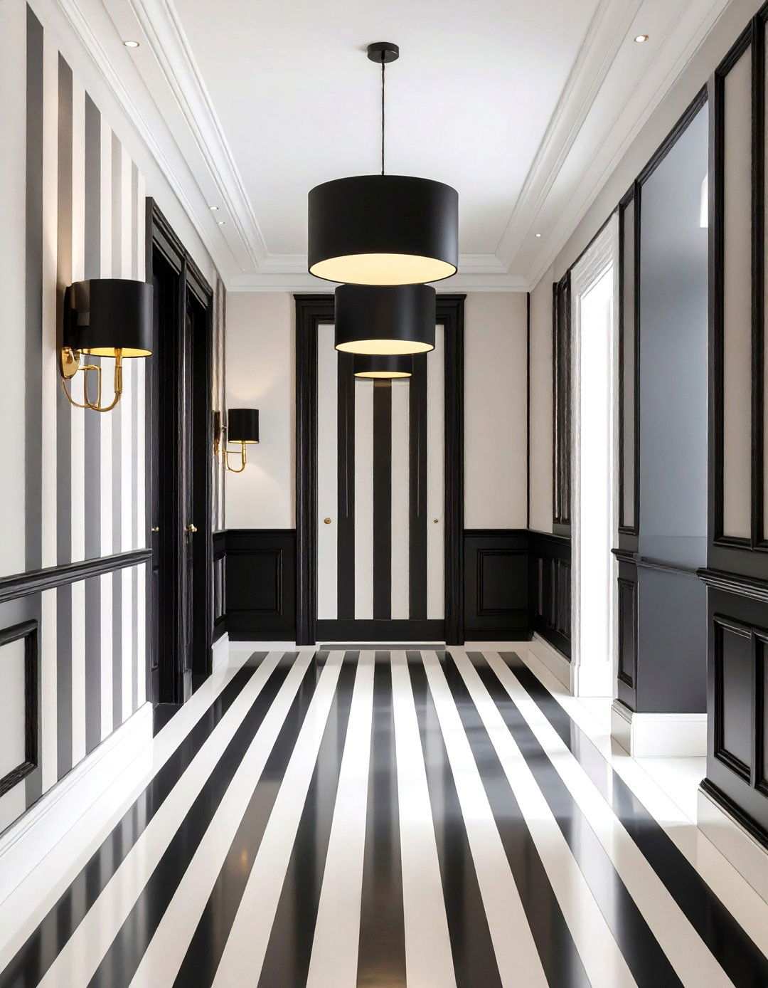 Vertical Striped Walls that Stretch Space - 20 Black and White Hallway Ideas