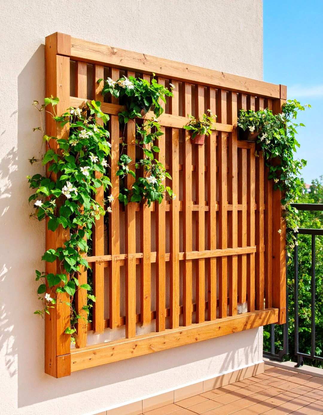 Wall Mounted Wooden Balcony Trellis Grid - 20 Balcony Trellis Ideas