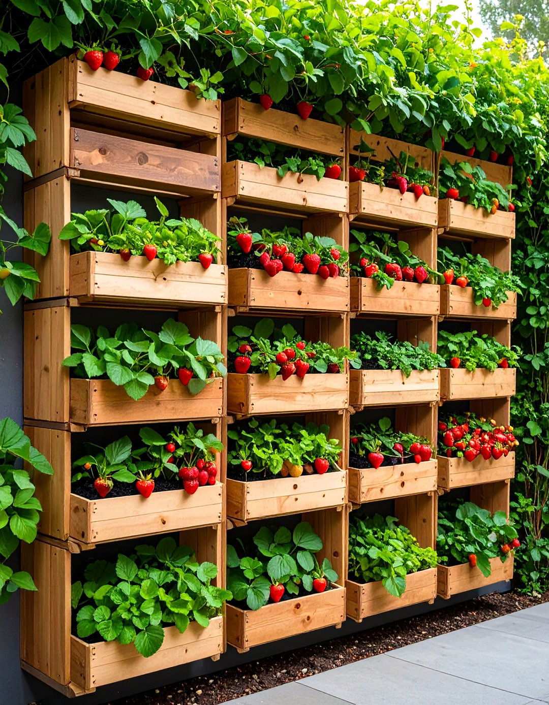 Wall Mounted Wooden Boxes - 20 Strawberry Planter Ideas