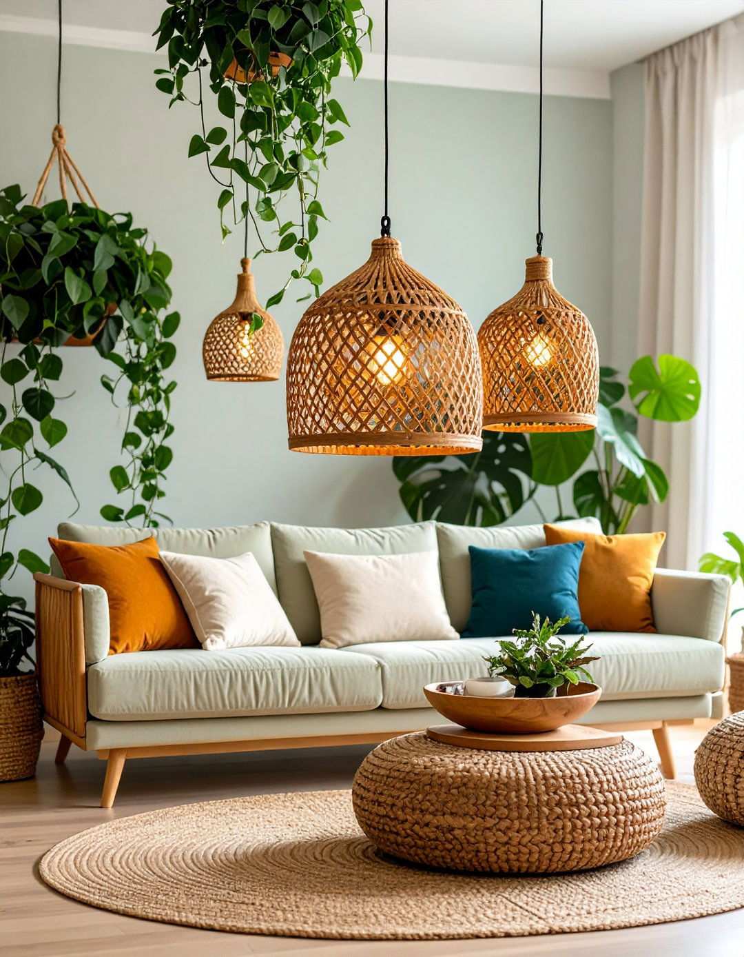 Warm Things Up With Rattan Lighting - 20 Black Boho Living Room Ideas