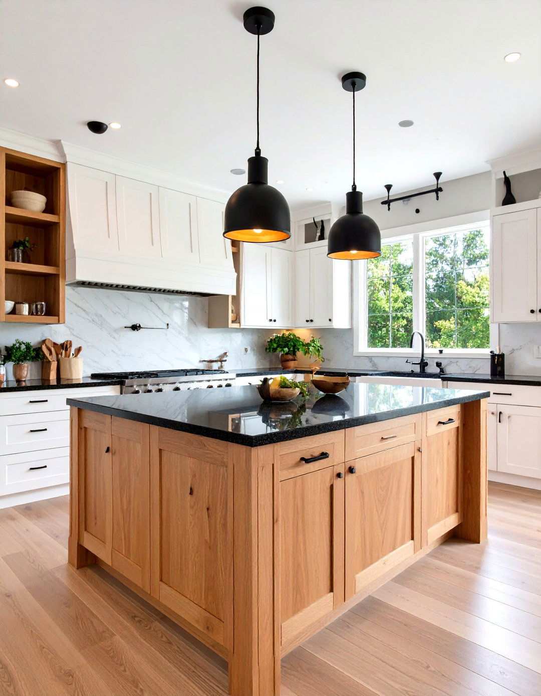 Warm Wood Meets Stone Sophistication - 20 Black Granite Countertops Kitchen Ideas