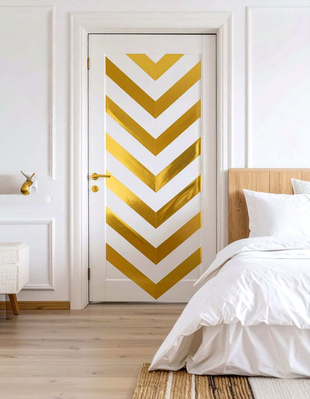 Washi Tape Geometry for a Renter Friendly Bedroom Door - 20 Bedroom Door Decorating Ideas