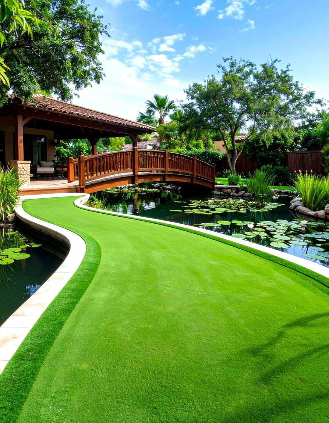 Water Feature Putting Green Design - 20 Backyard Putting Green Ideas