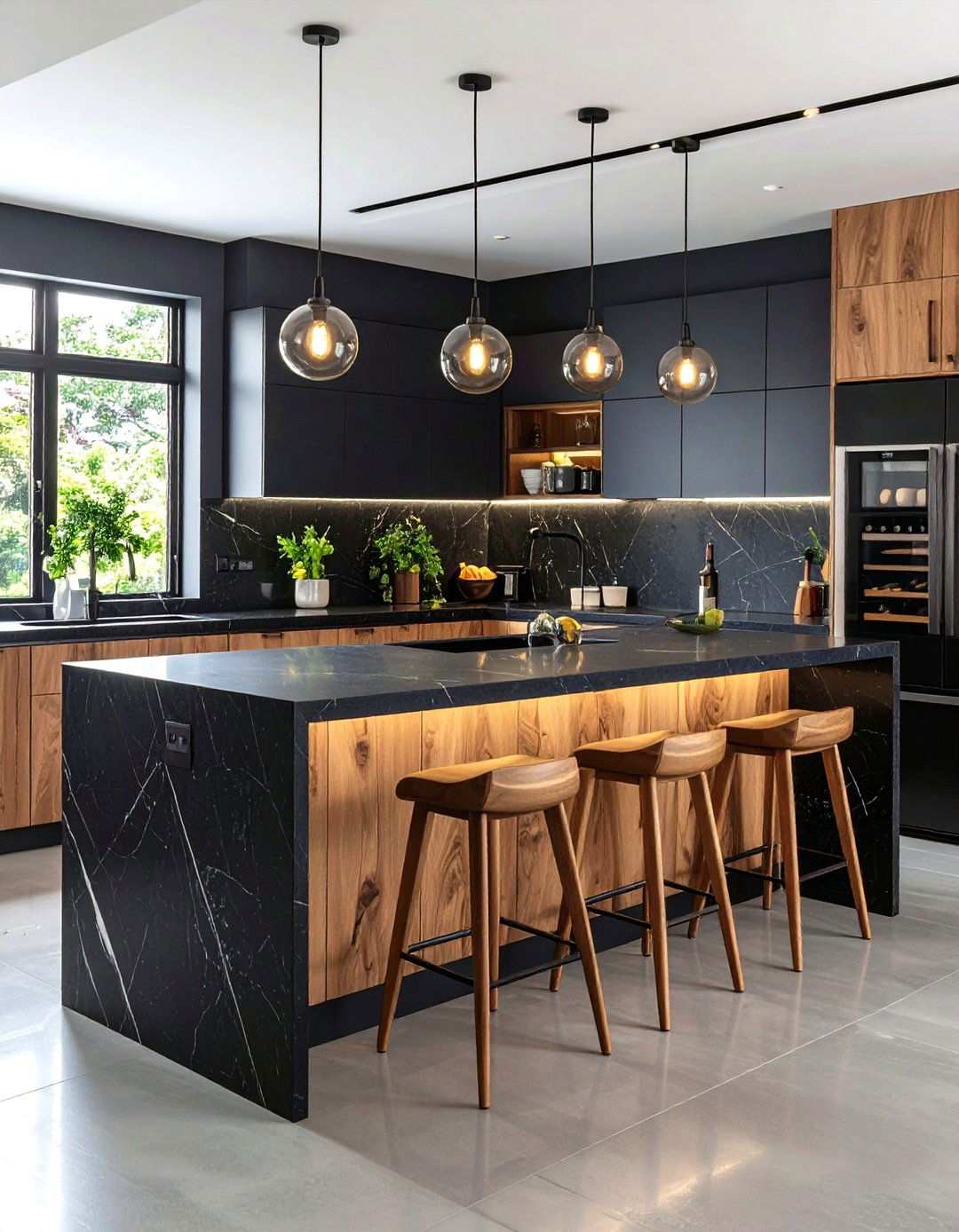 Waterfall Edge Statement Island - 20 Black Granite Countertops Kitchen Ideas