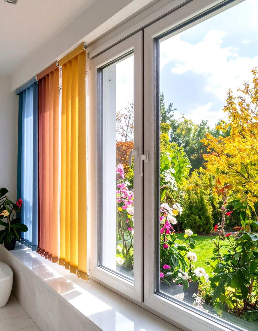 Waterproof PVC Vertical Blinds Tame Tall Windows - 20 Bathroom Window Treatment Ideas