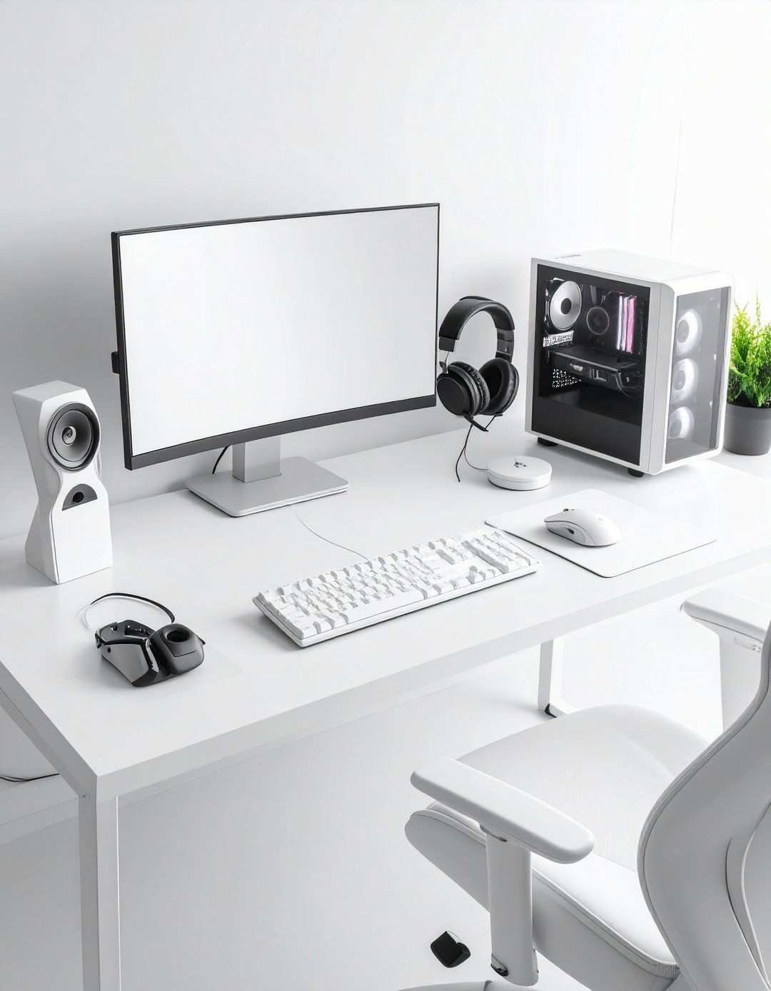 White Gaming Setup with Wireless Technology Integration - 20 All White Gaming Setup Ideas