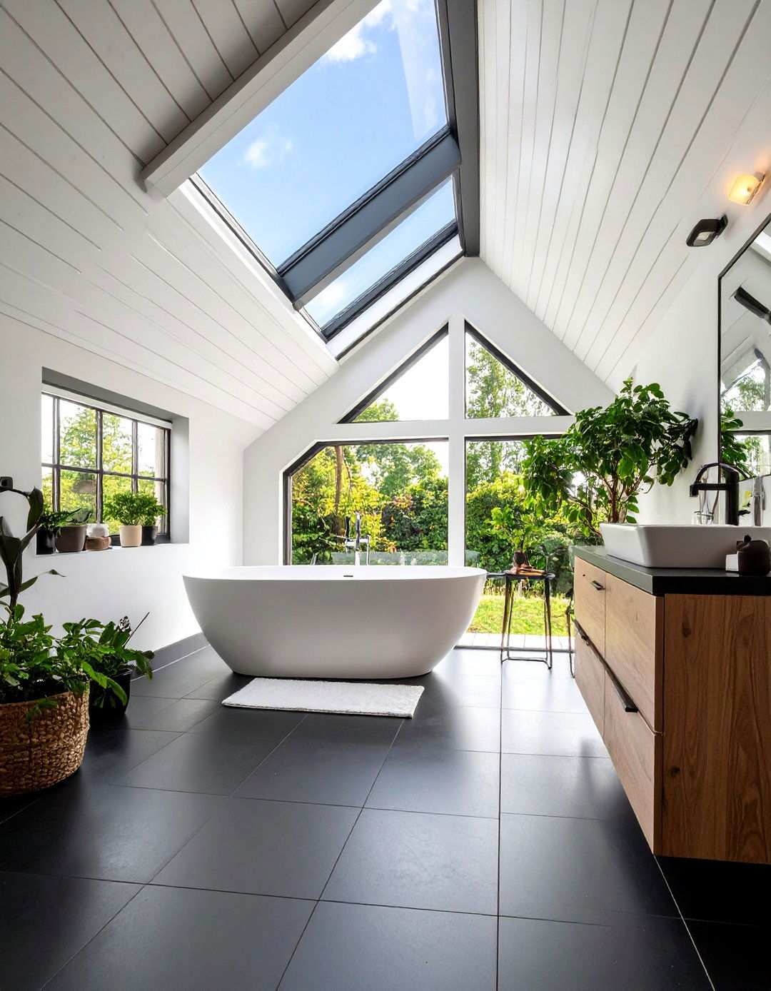 White Walls with a Black Floor for Crisp Contrast - 20 Black Floor Bathroom Ideas