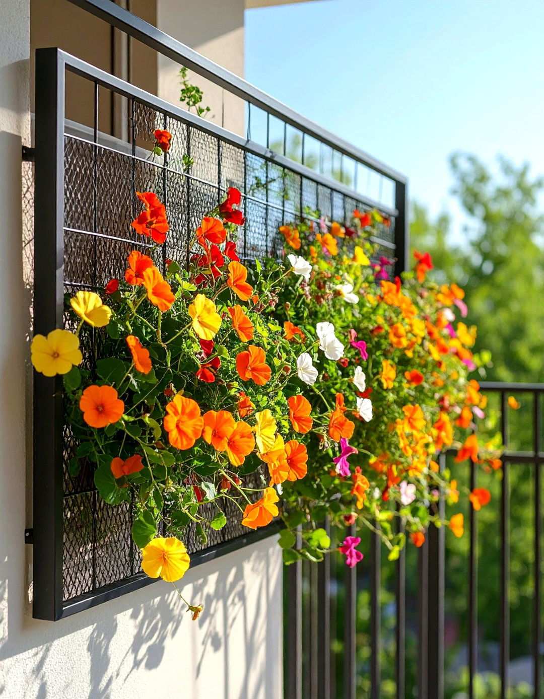 Wire Mesh Balcony Trellis for Delicate Vines - 20 Balcony Trellis Ideas