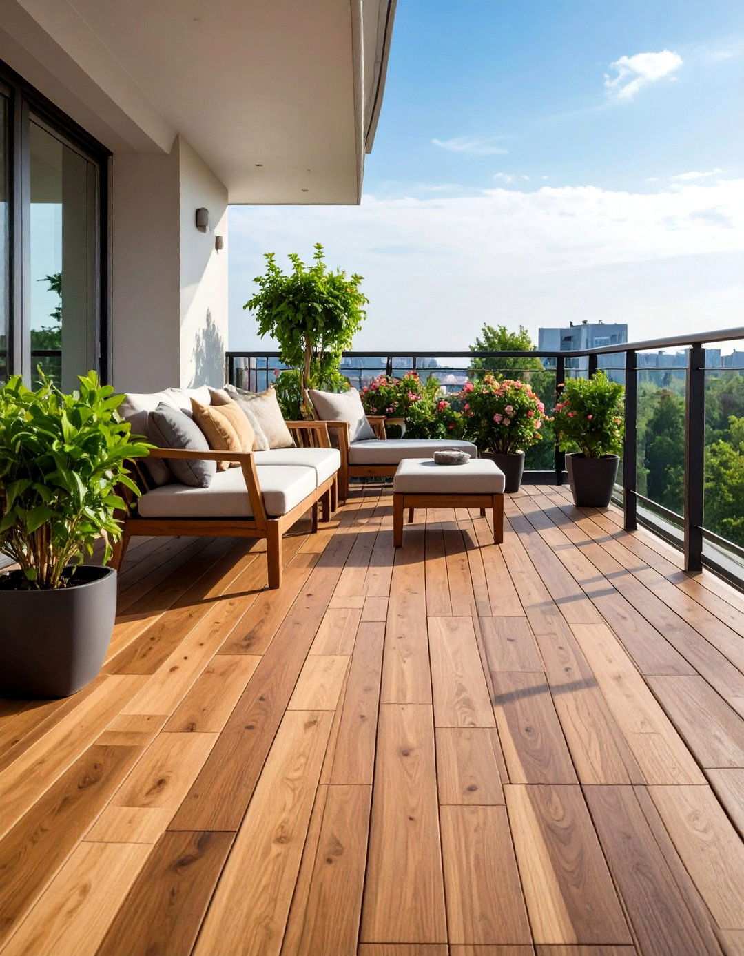 Wood Look Balcony Tiles for Natural Warmth - 20 Balcony Tiles Ideas