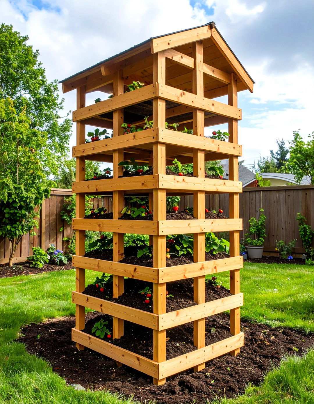 Wooden Strawberry Tower - 20 Strawberry Planter Ideas