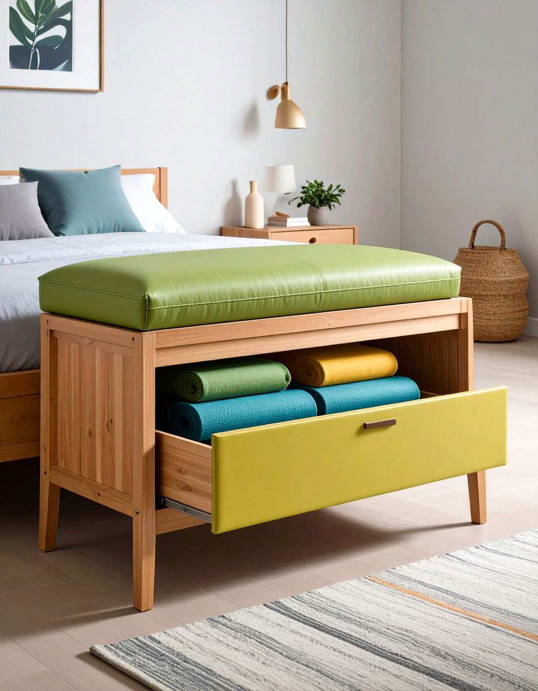 Yoga Mat Storage Bedroom Bench - 20 Bedroom Bench Ideas
