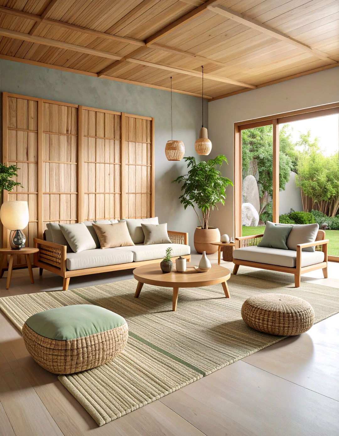 Zen Living Room with Natural Material Focus - 20 Asian Living Room Ideas
