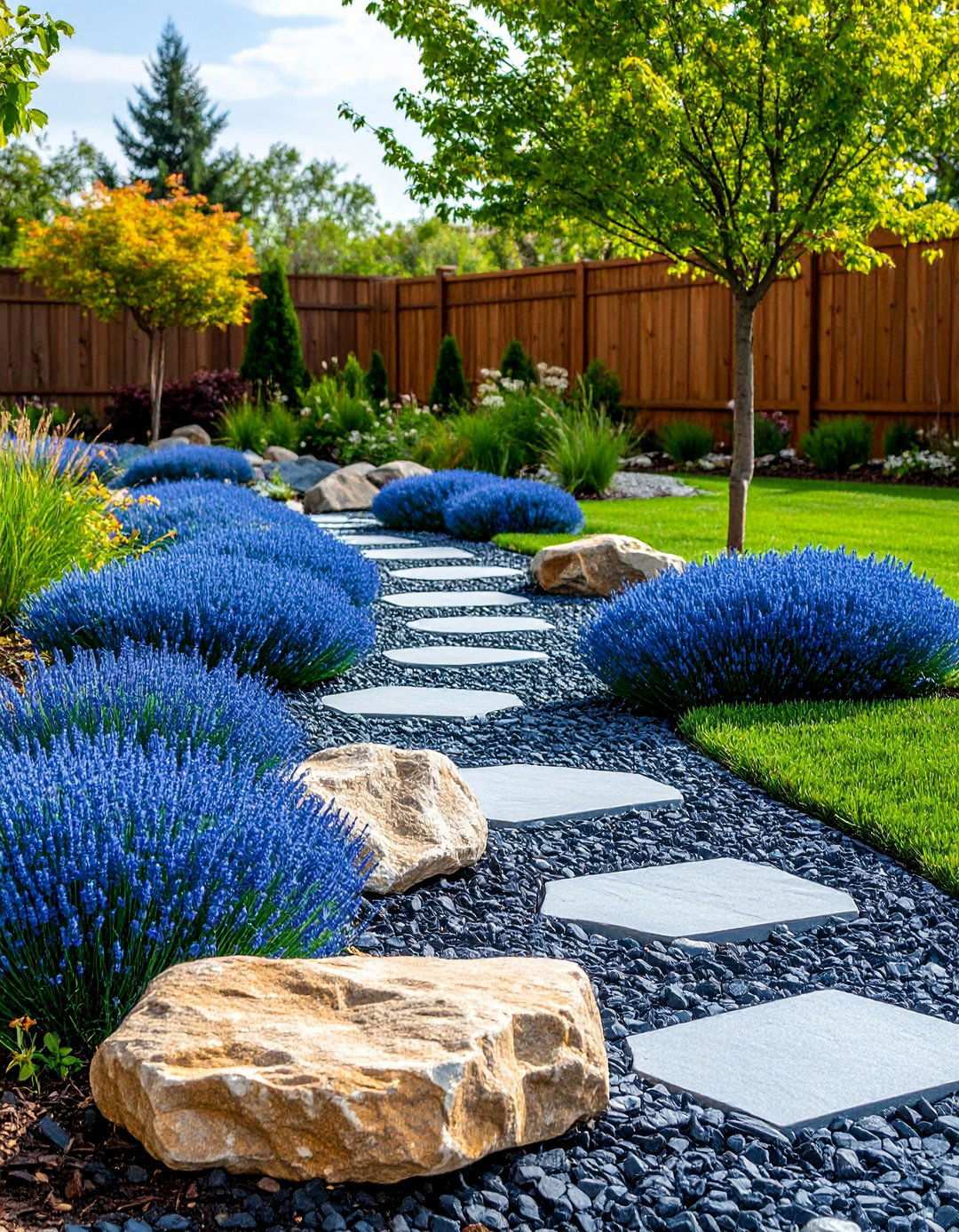 Zen Strip of Ornamental Grass Rock and Black Mulch - 20 Black Mulch Landscaping Ideas